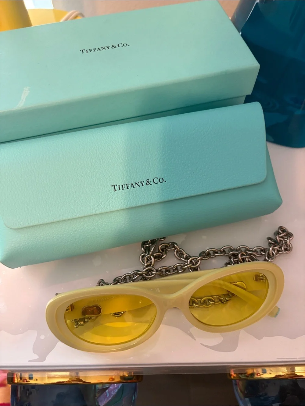 Tiffany & Co. Yellow Round Sunglasses with Heart Charm